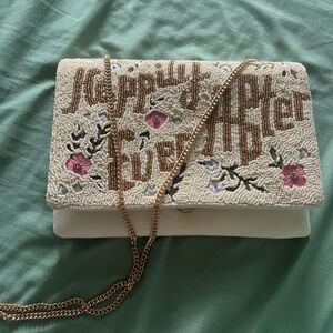 Embroidered Cream and Pink Clutch